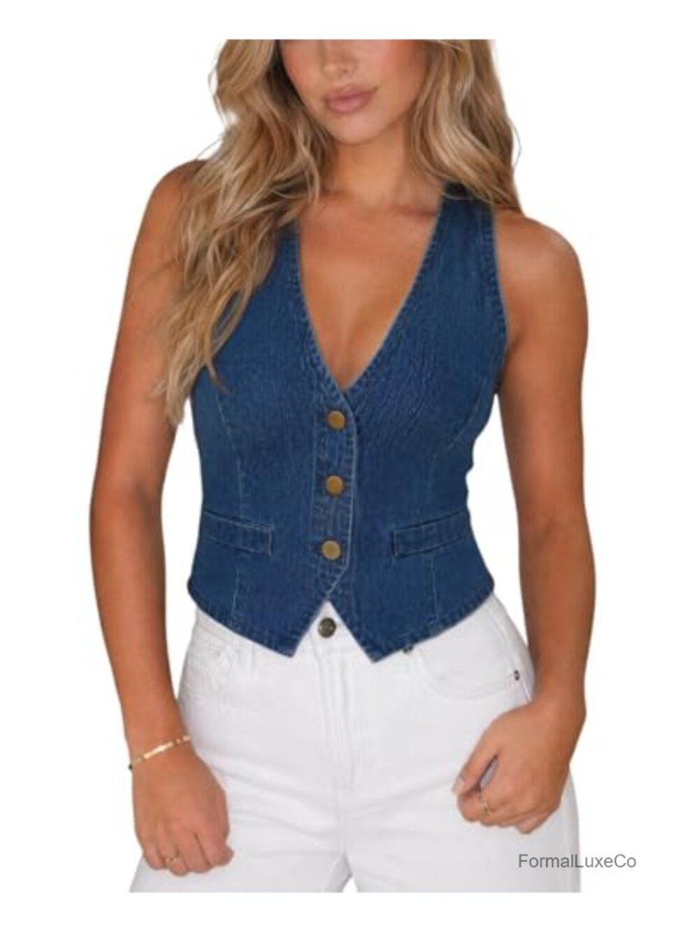 Women's Denim Vest Sleeveless V Neck Jean Vest Top Waistcoat